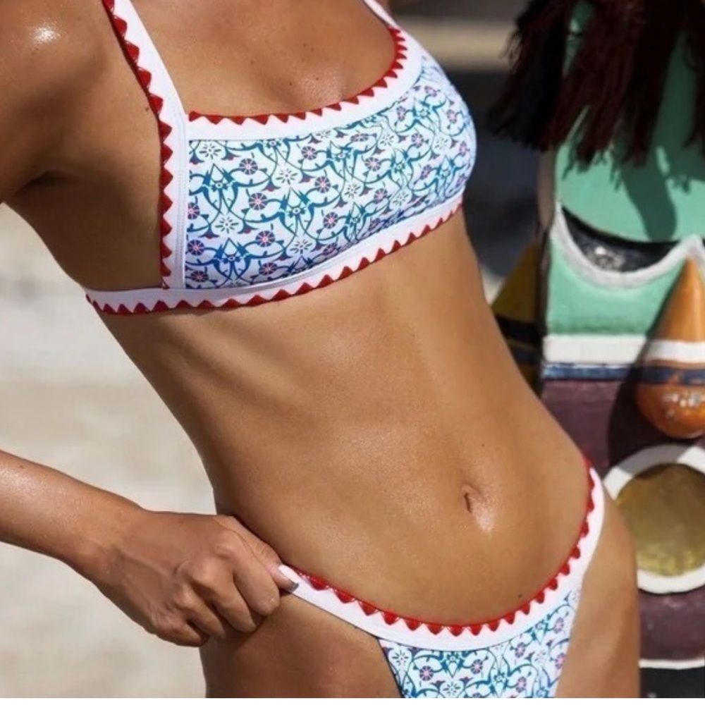 Blue and Red Patterned Bikini Set